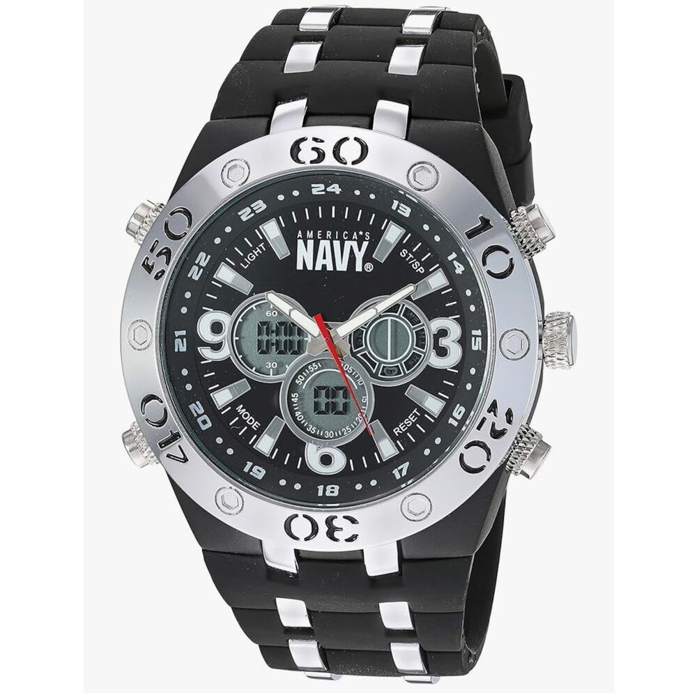Wrist Armor U.S. Navy men's analog-digital chronograph watch black rubber strap